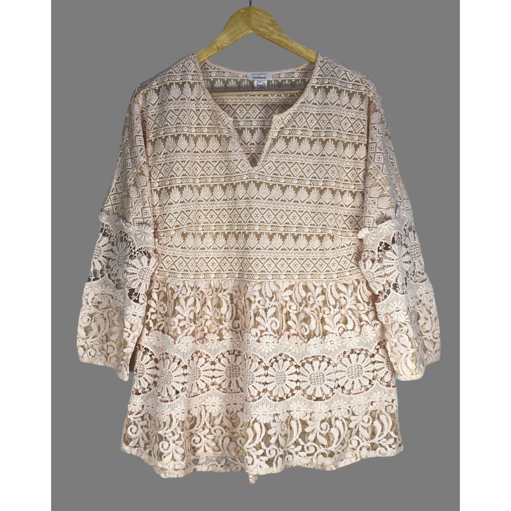 Sundance Womens Boho Lace Tunic Top Blush Pink Size S Cottage Costal Romantic
